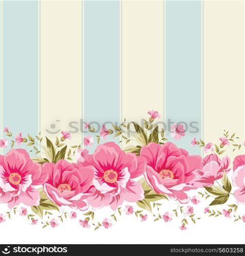 Ornate pink flower border with tile. Elegant Vintage wallpaper design. Vector illustration.