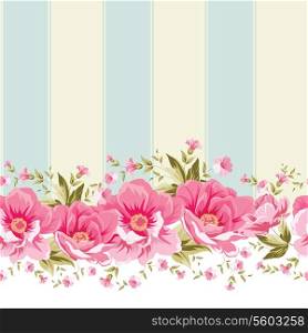 Ornate pink flower border with tile. Elegant Vintage wallpaper design. Vector illustration.
