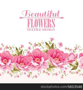 Ornate pink flower decoration with text label. Elegant Vintage Greeting card design. Vector illustration.