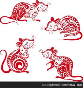 Ornate rat set chinese new year 2020 Royalty Free Vector