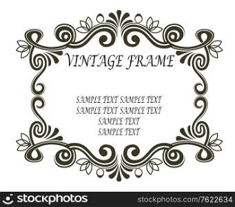 Ornate rectangular black and frame with scrolls and flourishes enclosing blank copyspace, vector illustration
