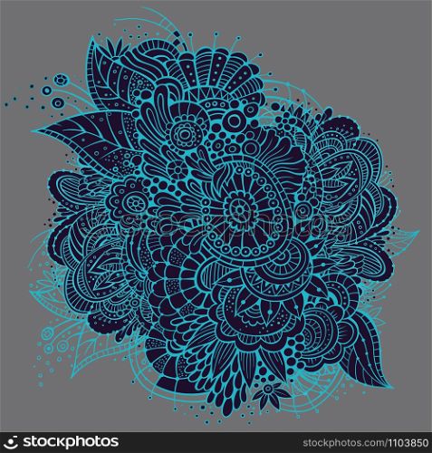 Ornate vector neon hand drawn floral card design