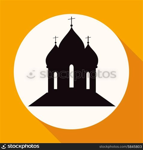 Orthodox Cathedral Church on white circle with a long shadow