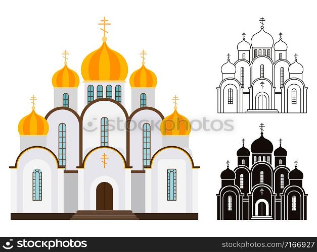 Orthodox church buildings vector isolated on white background. Orthodox church buildings