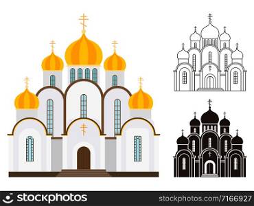 Orthodox church buildings vector isolated on white background. Orthodox church buildings