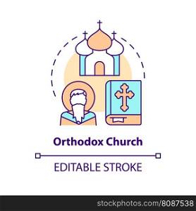 Orthodox church concept icon. Religious culture traditions. Christian confession type abstract idea thin line illustration. Isolated outline drawing. Editable stroke. Arial, Myriad Pro-Bold fonts used. Orthodox church concept icon