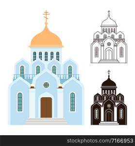 Orthodox churches vector icons. Religion buildings isolated on white background. Illustration of orthodox church for christian, architecture building religion. Orthodox churches vector icons. Religion buildings isolated on white background