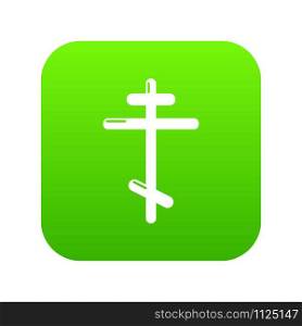 Orthodox cross icon green vector isolated on white background. Orthodox cross icon green vector