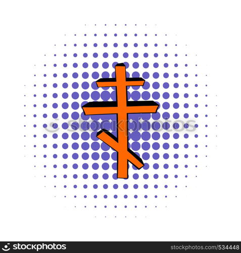 Orthodox cross icon in comics style on a white background. Orthodox cross icon, comics style
