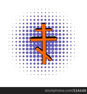 Orthodox cross icon in comics style on a white background. Orthodox cross icon, comics style