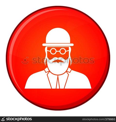Orthodox jew icon in red circle isolated on white background vector illustration. Orthodox jew icon, flat style