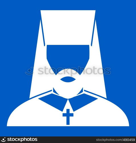 Orthodox priest icon white isolated on blue background vector illustration. Orthodox priest icon white