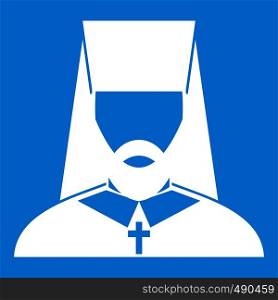 Orthodox priest icon white isolated on blue background vector illustration. Orthodox priest icon white