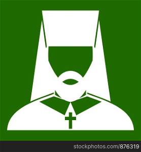 Orthodox priest icon white isolated on green background. Vector illustration. Orthodox priest icon green