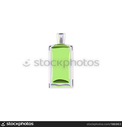 orthogonal Bottle with green liquid. vial for perfume, medicine, cosmetics, alcohol, drinks. Vector illustration. flacon. orthogonal Bottle with green liquid. vial for perfume, medicine, cosmetics, alcohol, drinks. flacon