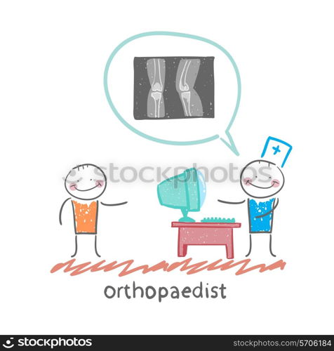 orthopaedist tells the patient about an x-ray