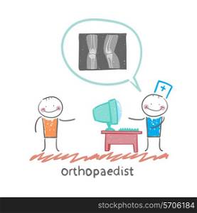 orthopaedist tells the patient about an x-ray