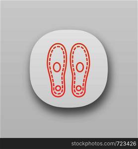 Orthopedic insoles app icon. Arch support. Orthotic insoles. UI/UX user interface. Web or mobile application. Shoe pads. Flat foot treatment. Vector isolated illustration. Orthopedic insoles app icon