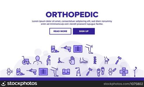 Orthopedic Landing Web Page Header Banner Template Vector. Orthopedic And Trauma Rehabilitation, Cervical Collar And Walkers Illustration. Orthopedic Landing Header Vector