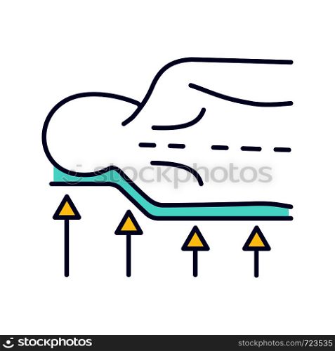 Orthopedic mattress color icon. Anatomic memory foam mattress. Orthopedic spine support. Correct sleeping position. Isolated vector illustration. Orthopedic mattress color icon