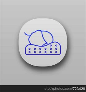 Orthopedic pillow app icon. Foam memory pillow. UI/UX user interface. Correct sleeping neck position. Cervical cushion. Web or mobile application. Vector isolated illustration. Orthopedic pillow app icon