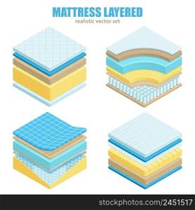 Orthopedic set of different bed mattress layers material and structure for correct spine sleeping position realistic vector illustration . Bed Mattress Layers Orthopedic Set