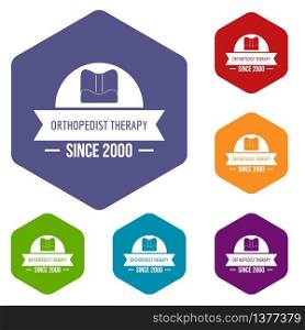 Orthopedic therapy icons vector colorful hexahedron set collection isolated on white . Orthopedic therapy icons vector hexahedron