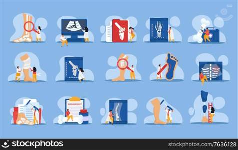Orthopedics clinic recolor icons set with healthcare symbols flat isolated vector illustration
