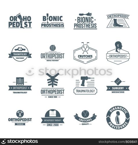Orthopedics logo icons set. Simple illustration of 16 orthopedics logo vector icons for web. Orthopedics logo icons set, simple style