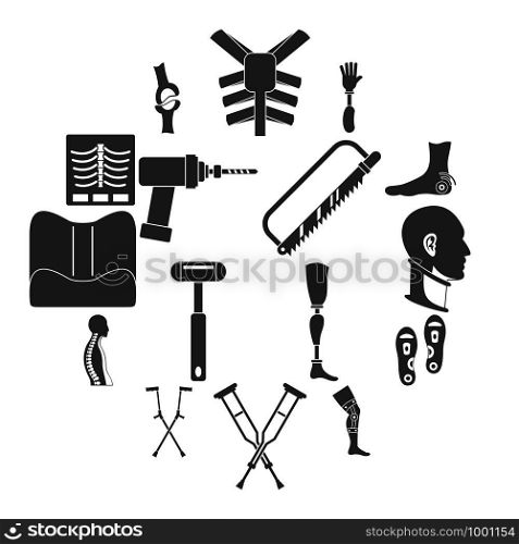 Orthopedics prosthetics icons set. Simple illustration of 16 orthopedics prosthetics vector icons for web. Orthopedics prosthetics icons set, simple style