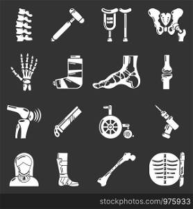Orthopedist bone tools icons set vector white isolated on grey background . Orthopedist bone tools icons set grey vector