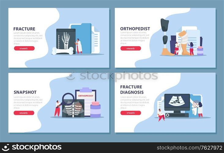 Orthopedist concept icons set with fracture diagnosis symbols flat isolated vector illustration
