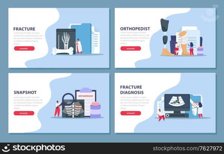 Orthopedist concept icons set with fracture diagnosis symbols flat isolated vector illustration