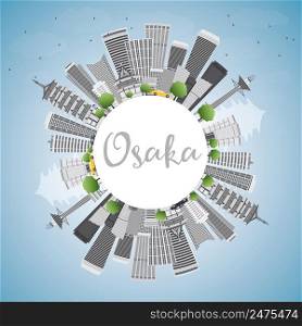 Osaka Skyline with Gray Buildings, Blue Sky and Copy Space. Vector Illustration. Business and Tourism Concept with Modern Buildings. Image for Presentation, Banner, Placard or Web Site.