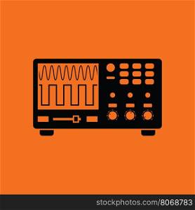 Oscilloscope icon. Orange background with black. Vector illustration.