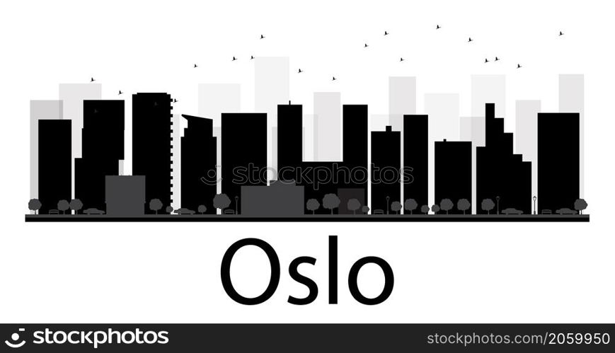 Oslo City skyline black and white silhouette. Vector illustration. Simple flat concept for tourism presentation, banner, placard or web site. Business travel concept. Cityscape with famous landmarks