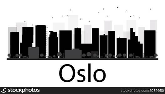 Oslo City skyline black and white silhouette. Vector illustration. Simple flat concept for tourism presentation, banner, placard or web site. Business travel concept. Cityscape with famous landmarks