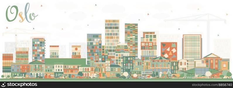 Oslo Norway Skyline with Color Buildings. Vector Illustration. Business Travel and Tourism Illustration with Modern Architecture.