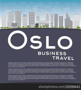 Oslo Skyline with Grey Building Blue Sky and copy space. Business travel concept. Vector Illustration