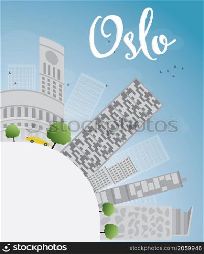 Oslo Skyline with Grey Building, Blue Sky and copy space. Vector Illustration