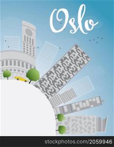 Oslo Skyline with Grey Building, Blue Sky and copy space. Vector Illustration