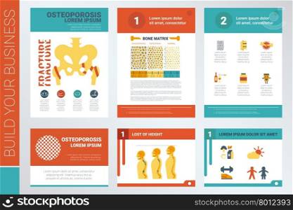 Osteoporosis A4 book cover and presentation template with flat design elements, ideal for company information or infographic report