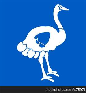 Ostrich icon white isolated on blue background vector illustration. Ostrich icon white