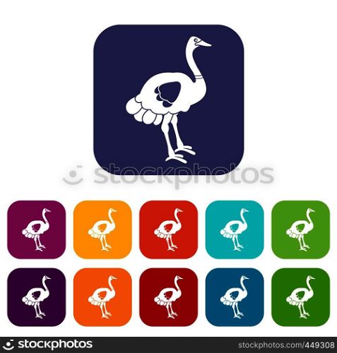 Ostrich icons set vector illustration in flat style In colors red, blue, green and other. Ostrich icons set flat