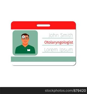 Otolaryngologist medical specialist badge template for game design or medicine industry. Vector illustration. Otolaryngologist medical specialist badge