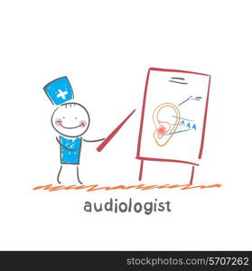 otolaryngologist shows a presentation about the ear