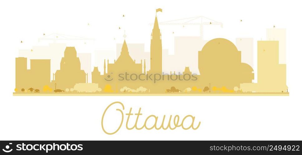 Ottawa City skyline golden silhouette. Vector illustration. Simple flat concept for tourism presentation, banner, placard or web. Business travel concept. Cityscape with landmarks
