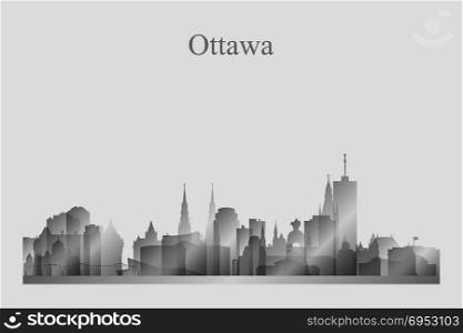 Ottawa city skyline silhouette in grayscale vector illustration
