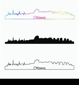 Ottawa skyline linear style with rainbow in editable vector file
