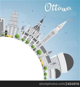 Ottawa Skyline with Gray Buildings and Copy Space. Vector Illustration. Business travel and tourism concept with modern buildings. Image for presentation, banner, placard and web site.